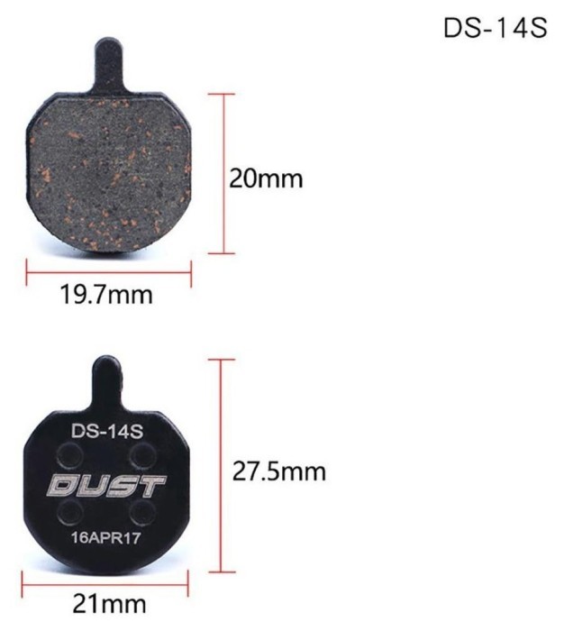 Колодки гальмівні disc Напівметал DUST DS-14S Hayes Sole hydraulic、MX2、MX3、MX4、GX2、CX5、Bengal HELIX3、HELIX5 AM (брендоване пакування), укр, укр
