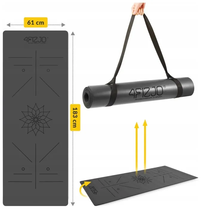 Коврик (мат) спортивный 4FIZJO PU 183 x 61 x 0.4 см для йоги и фитнеса Black (P-5907739319531)