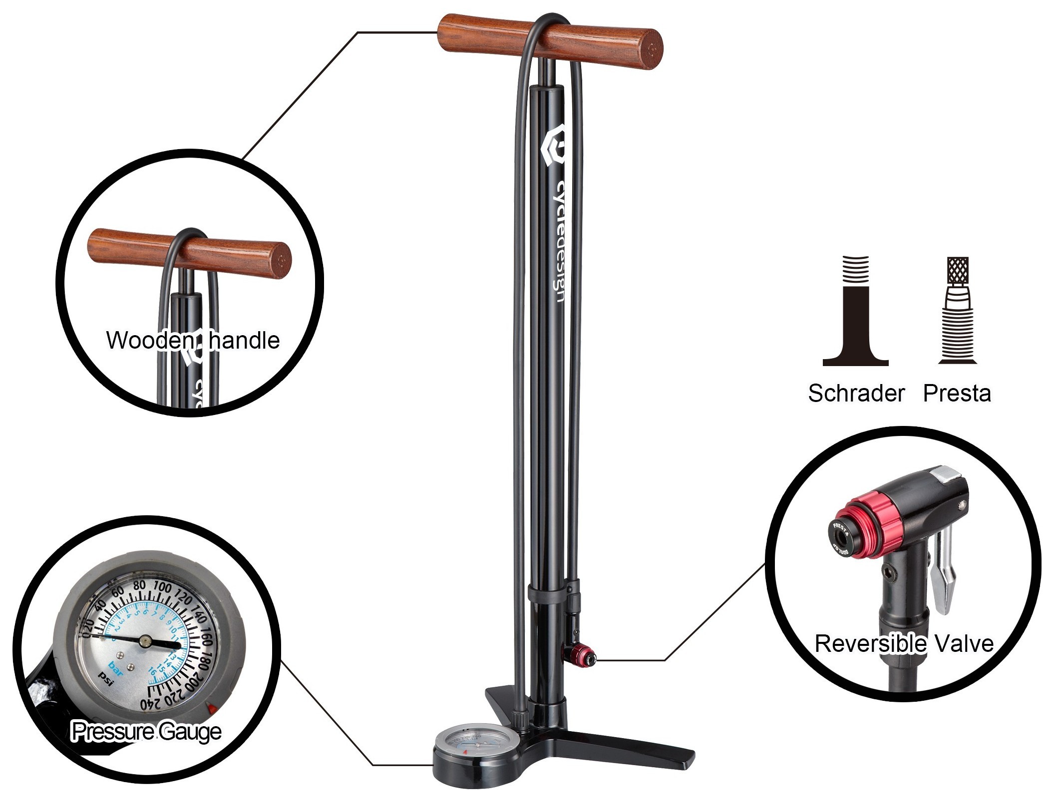 Насос для велосипедов Cycledesign FLOOR PUMP ELITE Black (PP0033)
