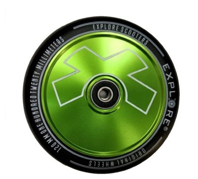 Колесо для трюкового самокату Explore 120 литий диск дюраль abec -9 Зелений