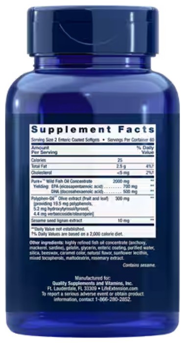 Super Omega-3 EPA/DHA Fish Oil, Sesame Lignans & Olive Extract - 120 Enteric coated softgels