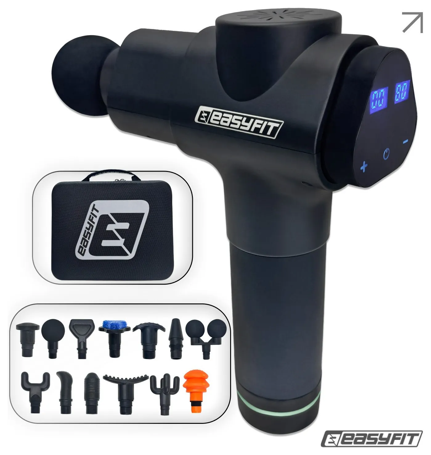 Перкусійний вібромасажер EasyFit UltraGun 13 насадок (EFIT_EF-2074)