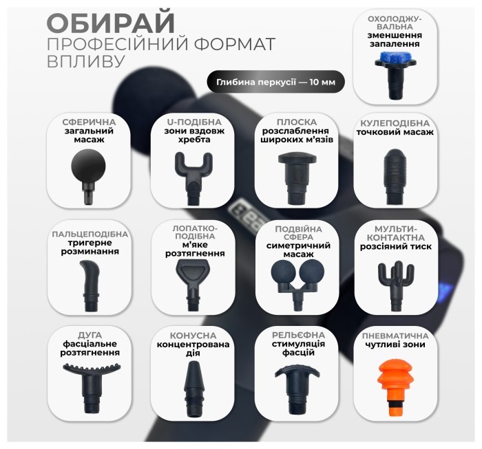 Перкусійний вібромасажер EasyFit UltraGun 13 насадок