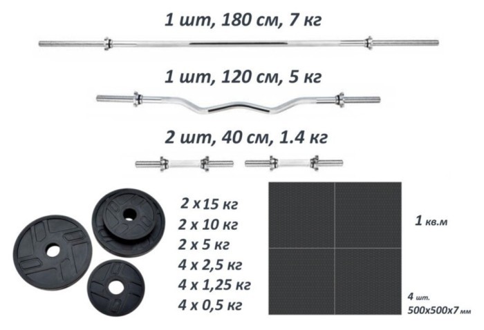 Дві штанги + дві гантелі + Подарунок. Набір металевих гумових дисків 77 кг + 4 хромовані грифи, укр, укр