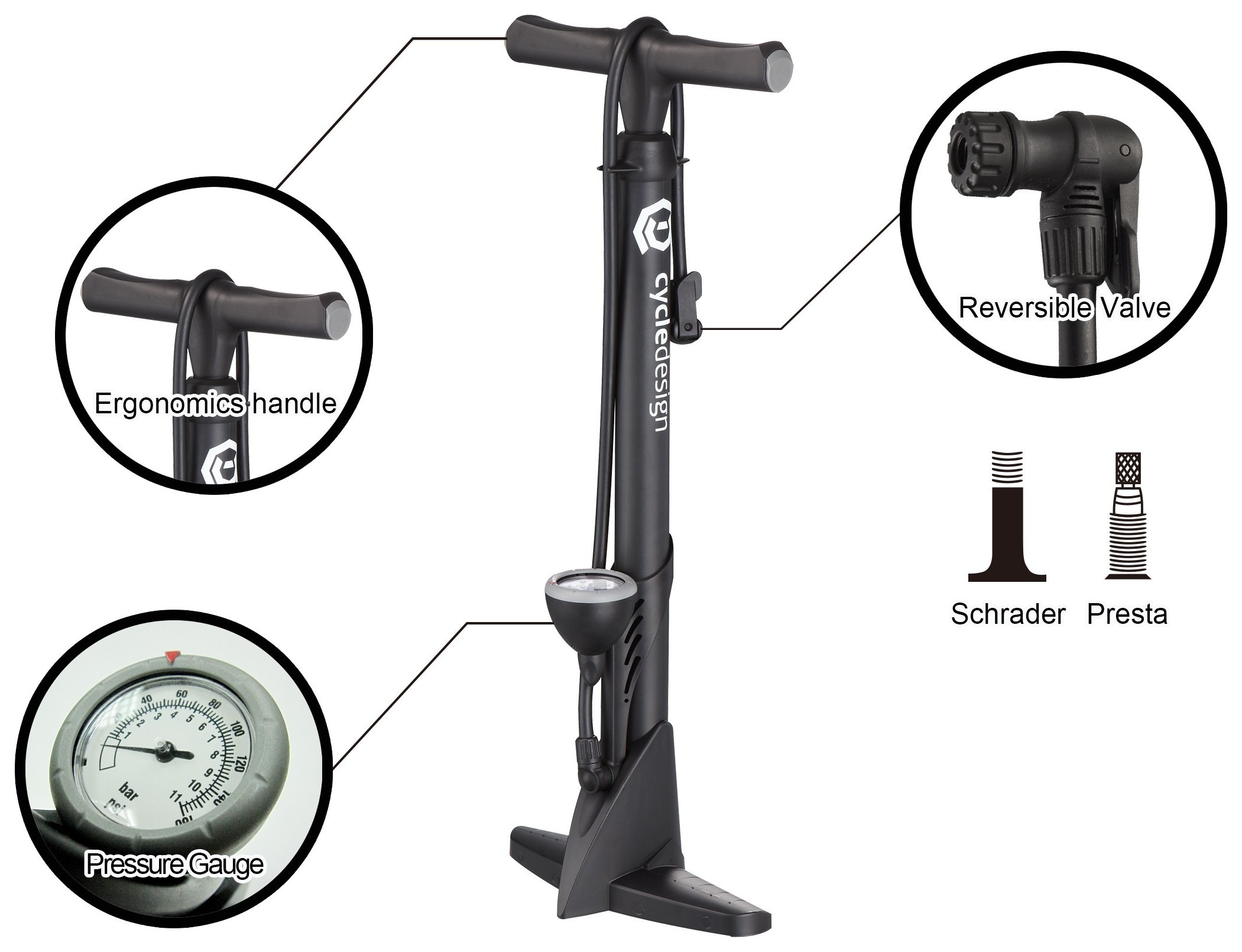 Насос для велосипеда Cycledesign FLOOR PUMP CLASSIC Black (PP0028)