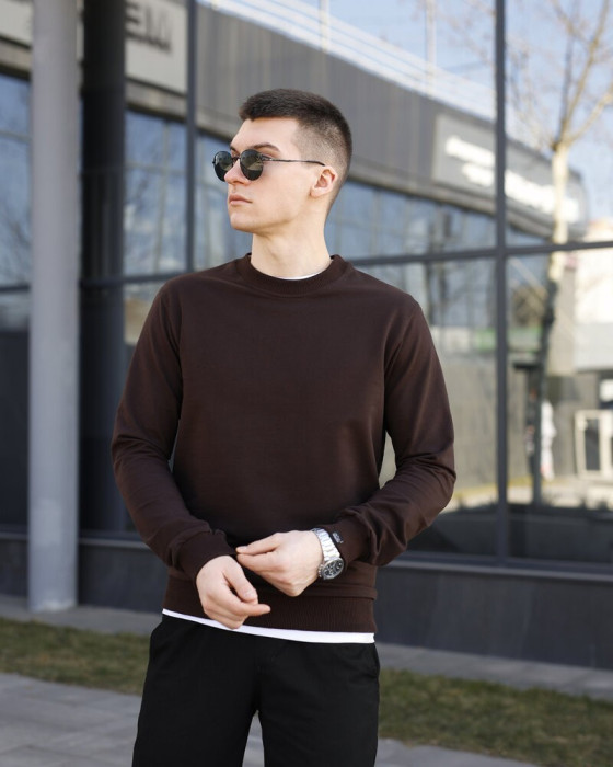 Свитшот мужской однотонный шоколадный Pobedov 001