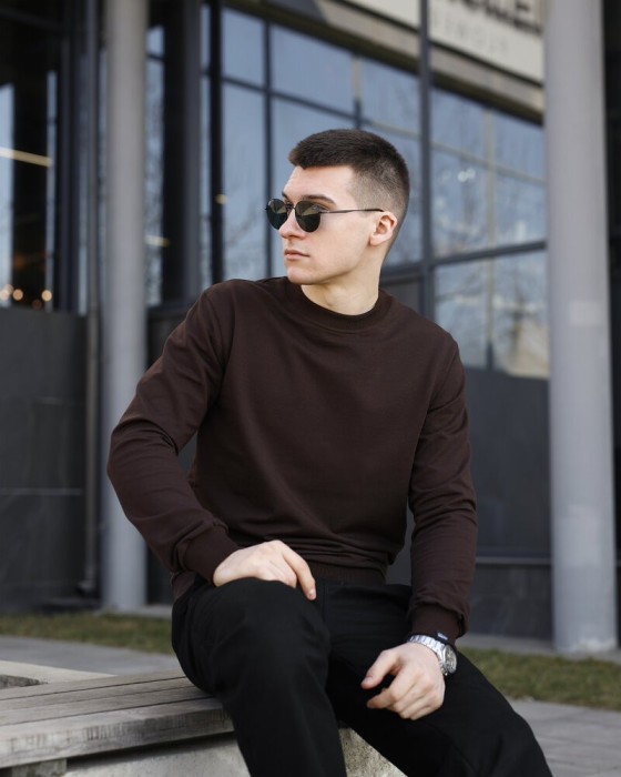 Свитшот мужской однотонный шоколадный Pobedov 001