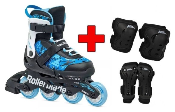 Комплект роликові ковзани Rollerblade Microblade SL black-sky blue + захист, укр