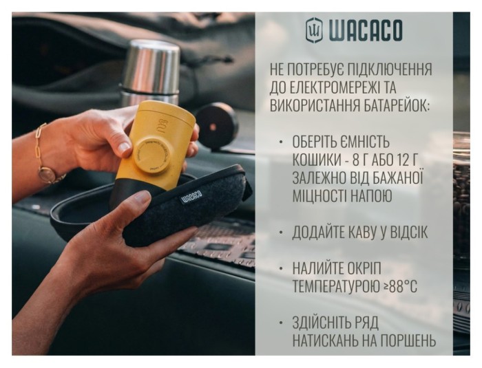 Портативная эспрессо-кофеварка Wacaco Minipresso GR2, механическая, для молотого кофе, желтый