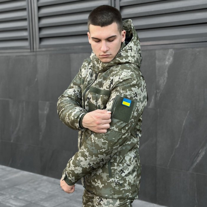 Мужская зимняя пиксельная куртка с капюшоном Pobedov Winter Jacket Motive ЗИМА В2