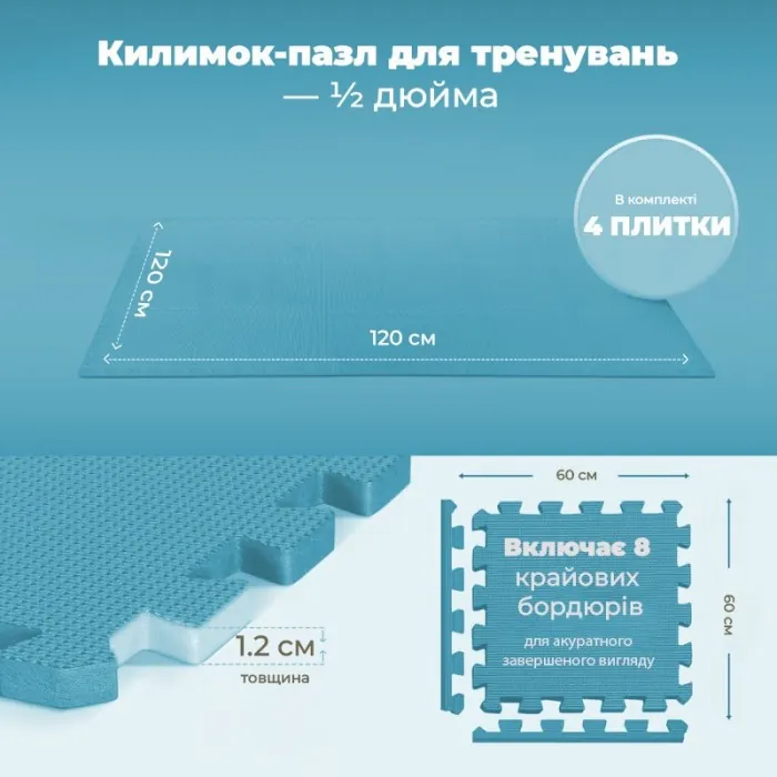 Мат-пазл (ластівчин хвіст) PowerPlay PP_4414 EVA Puzzle Mat 120x120x1.2 см Синій