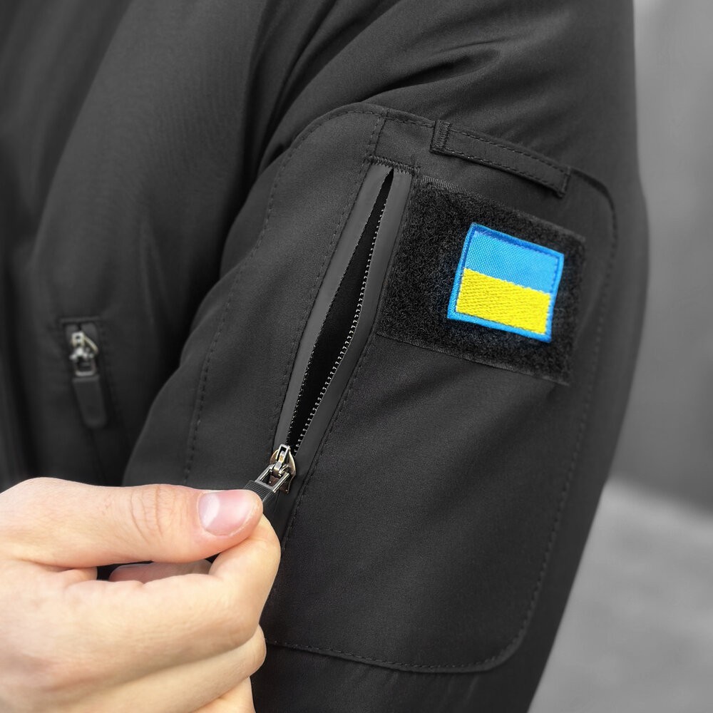 Черная мужская зимняя Куртка с капюшоном Pobedov Winter Jacket Motive ЗИМА В2