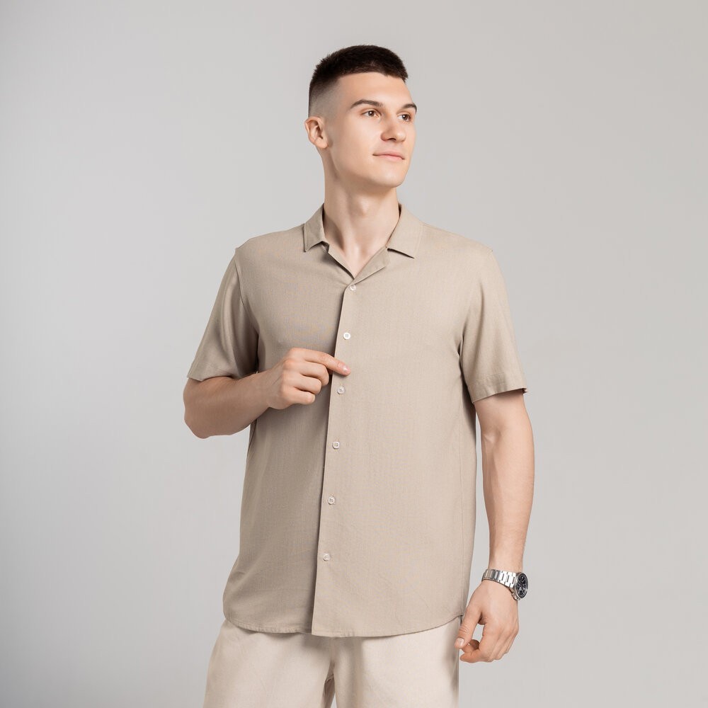 Чоловіча сорочка з коротким рукавом бежева Pobedov Marsel, укр, укр
