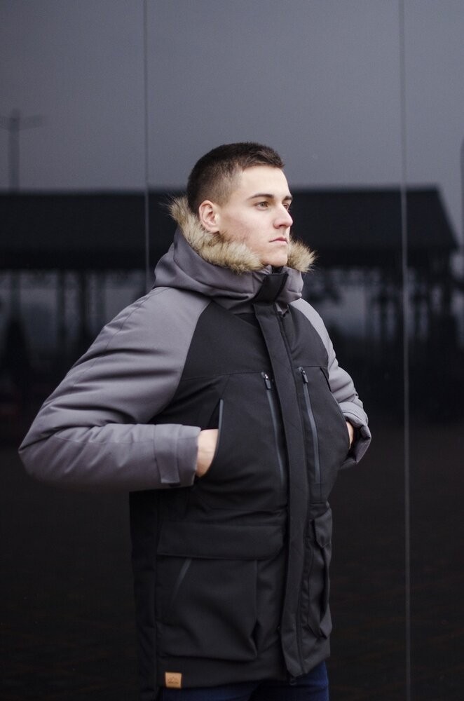 Парка чоловіча зимова середня на котоні з капюшоном Pobedov seniora udacha, укр, укр