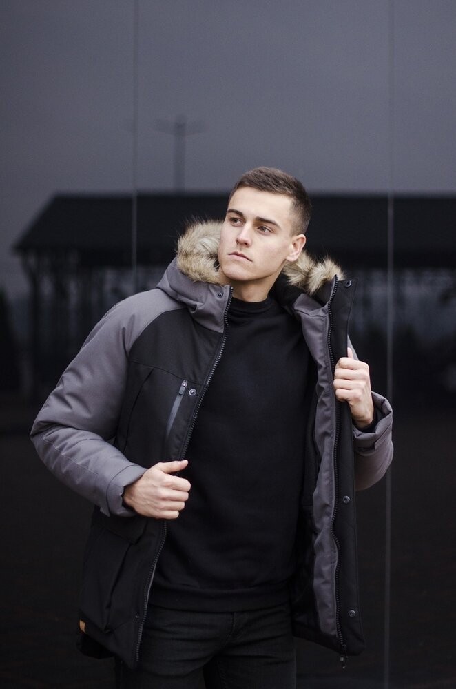 Парка чоловіча зимова середня на котоні з капюшоном Pobedov seniora udacha, укр, укр