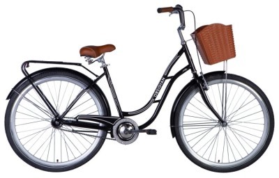 Велосипед ST 28" Dorozhnik OBSIDIAN тормозная рама- с багажником задн St с корзиной Pl с крылом St 2024 (черный)