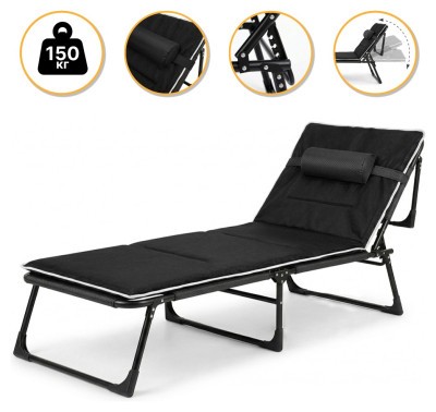 Розкладне ліжко (розкладачка) з Mesh-матрацом і подушкою LEOBRO Black (LB-FB-A2-BLK)
