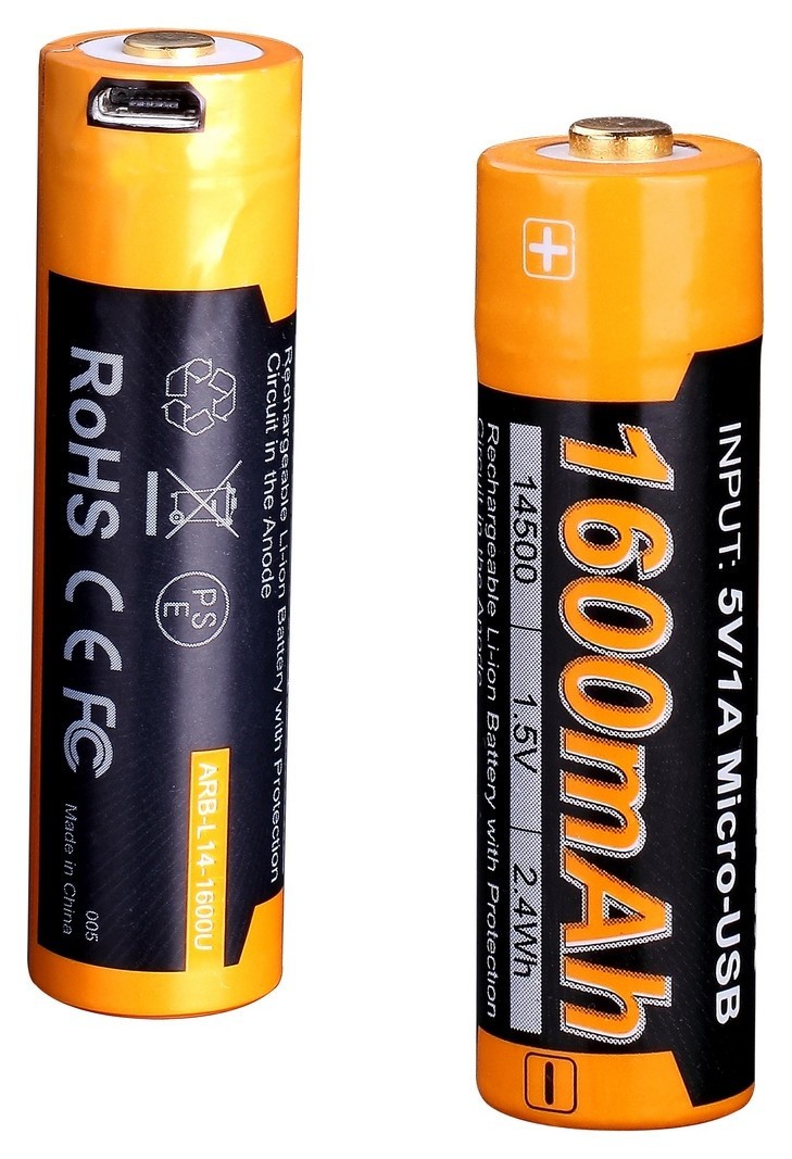 Аккумулятор 14500 Fenix ARB-L14-1600U micro usb зарядка