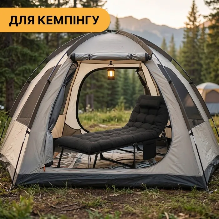 Розкладне ліжко (розкладачка) з матрацом і подушкою LEOBRO Black (LB-FB-A1-BLK)