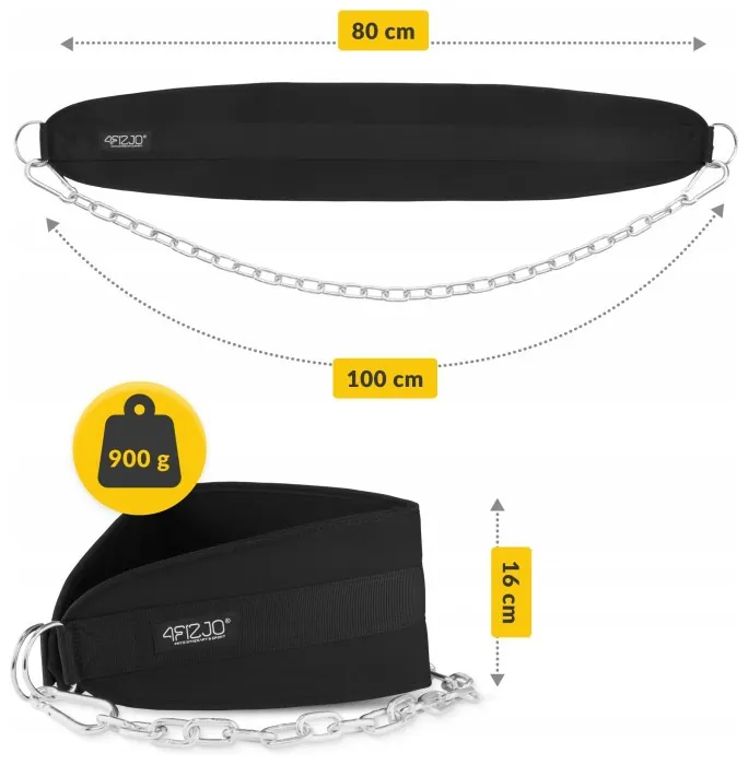 Пояс атлетический для отягощения 4FIZJO Dip Belt 100 см Black (P-5905973402262)