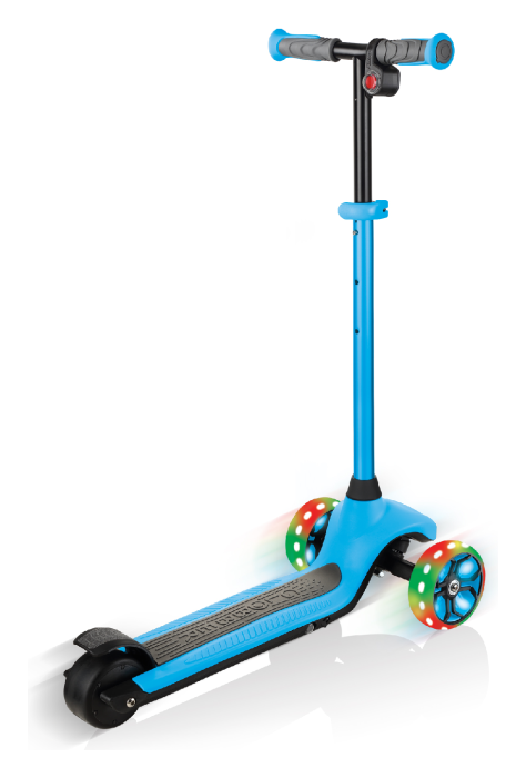 Електросамокат GLOBBER серії E-MOTION 4 блакитний, колеса з підсвіткою, 50кг, 6+, 3 колеса