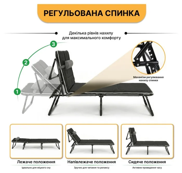 Раскладная кровать (раскладушка) с Mesh-матрасом и подушкой LEOBRO Striped (LB-FB-A2-STR)