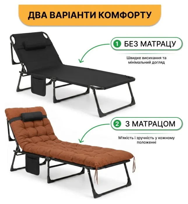 Розкладне ліжко (розкладачка) з матрацом і подушкою LEOBRO Brown (LB-FB-A1-BRN)