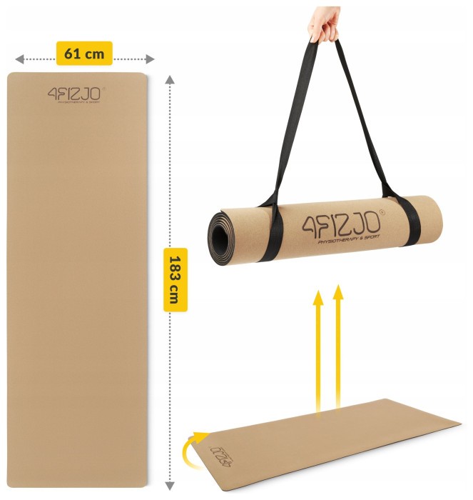 Килимок (мат) спортивний 4FIZJO Cork 183 x 61 x 0.4 см для йоги та фітнесу (P-5907739319562)