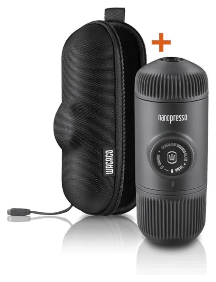 Портативна еспресо-кавоварка Wacaco Nanopresso сіра з чохлом, механічна, для меленої кави (FNR_WNANOGRcase)