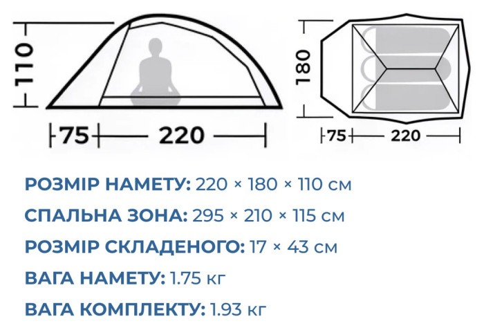 Намет надлегкий тримісний Naturehike Cloud Up Pro CNK2350WS020, 20D, блакитний