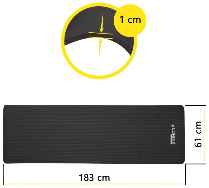 Коврик спортивный Cornix NBR 183 x 61 x 1 cм для йоги и фитнеса XR-0013 Black