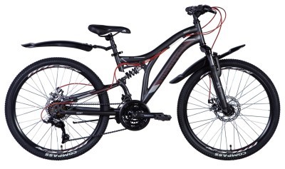 Велосипед ST 24" Discovery ROCKET AM DD рама-" с крылом Pl 2024 (черно-красный (м))