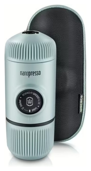 Портативна еспресо-кавоварка Wacaco Nanopresso блакитна з чохлом, механічна, для меленої кави, укр, укр