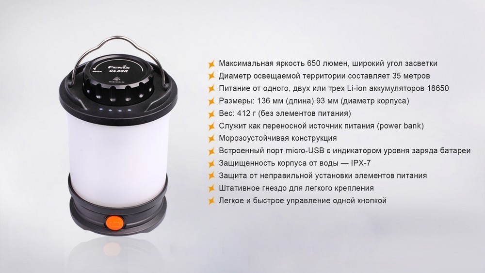 Ліхтар кемпінговий Fenix CL30R чорний, укр, укр