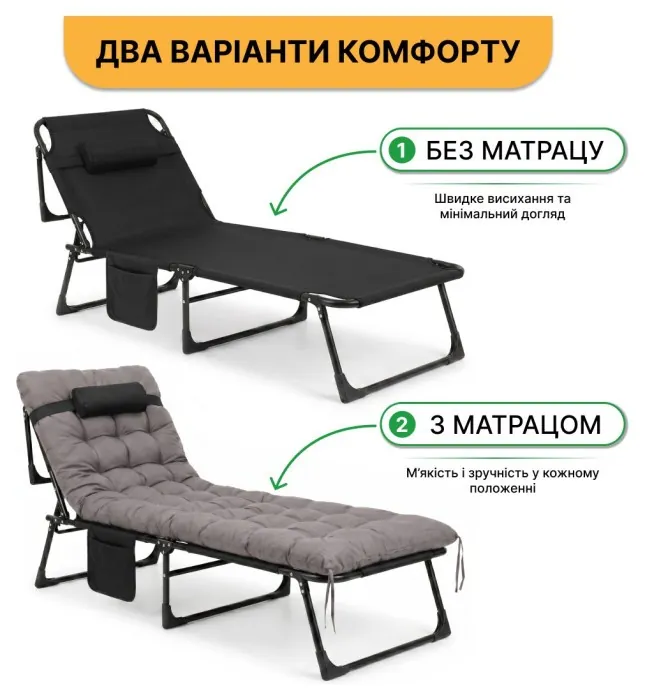 Розкладне ліжко (розкладачка) з матрацом і подушкою LEOBRO Grey (LB-FB-A1-GRY)