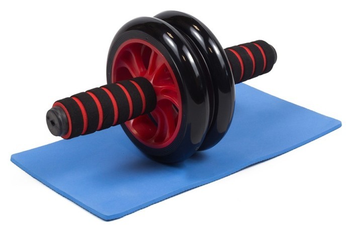 Ролик для пресса двойной EasyFit с ковриком Красный