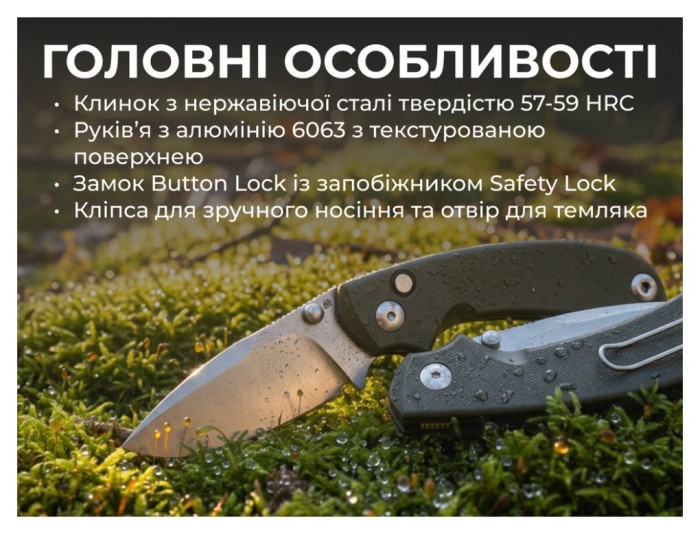 Ніж складаний кишеньковий Ruike P736-AK, (7.5 см) 14C28N / алюміній, сірий