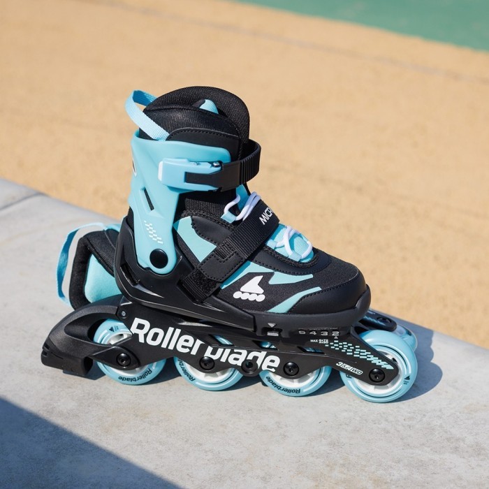 Комплект роликові ковзани Rollerblade Microblade black-light blue + захист, укр, укр