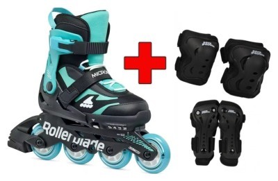 Комплект роликові ковзани Rollerblade Microblade black-light blue + захист