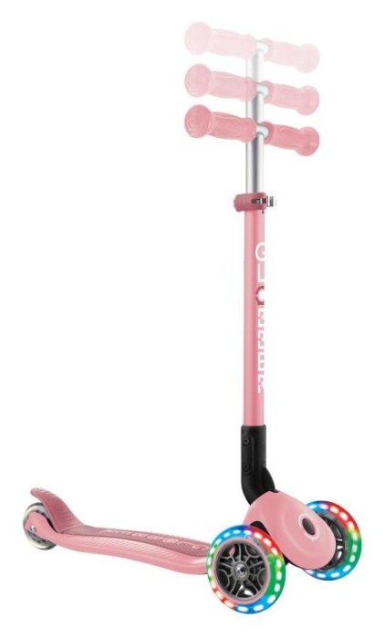 Самокат GLOBBER серии PRIMO FOLDABLE LIGHTS, пастельно-розовый, подсветочные колеса, 50кг 3+