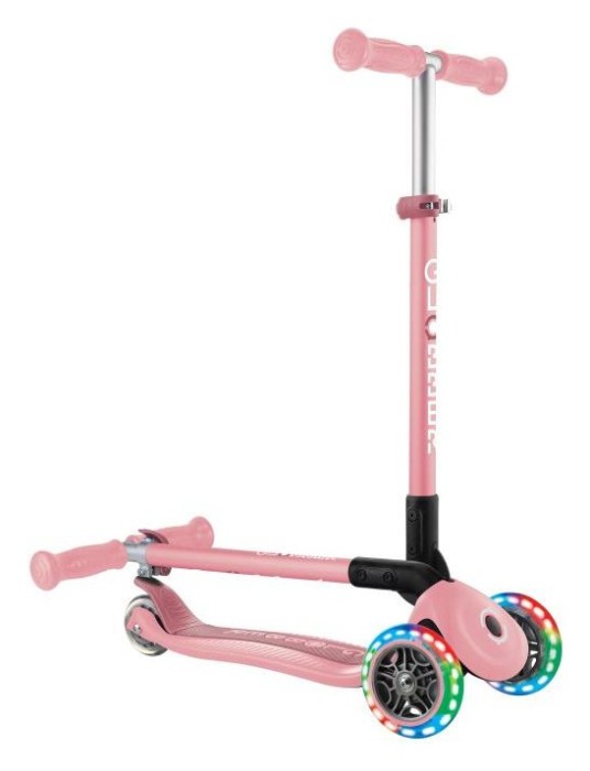 Самокат GLOBBER серии PRIMO FOLDABLE LIGHTS, пастельно-розовый, подсветочные колеса, 50кг 3+