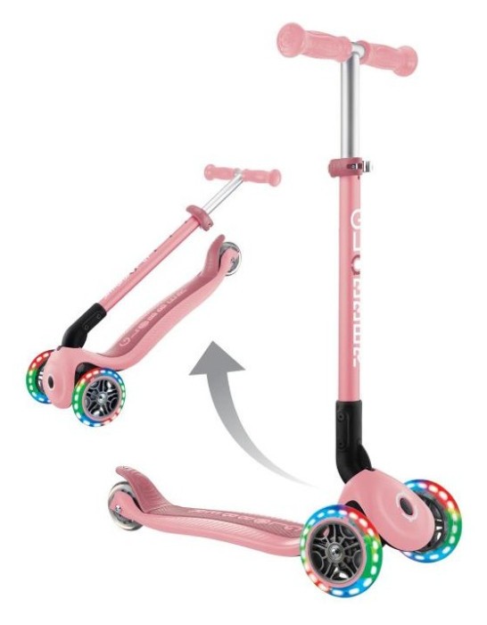 Самокат GLOBBER серии PRIMO FOLDABLE LIGHTS, пастельно-розовый, подсветочные колеса, 50кг 3+