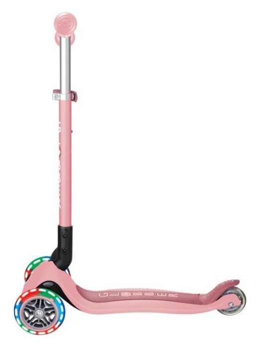 Самокат GLOBBER серии PRIMO FOLDABLE LIGHTS, пастельно-розовый, подсветочные колеса, 50кг 3+