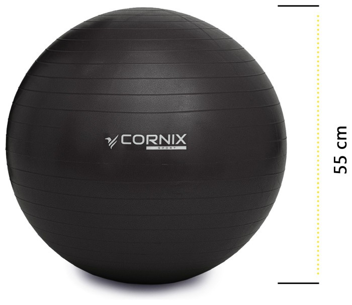М'яч для фітнесу (фітбол) Cornix 55 см Anti-Burst XR-0014 Black