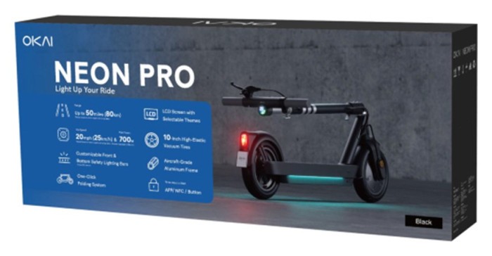 Електросамокат OKAI ES30-NEON PRO Black 10", 350(700)W, 14.7Ah, 80km, 25km\h, 25%, NFC, App, 21kg