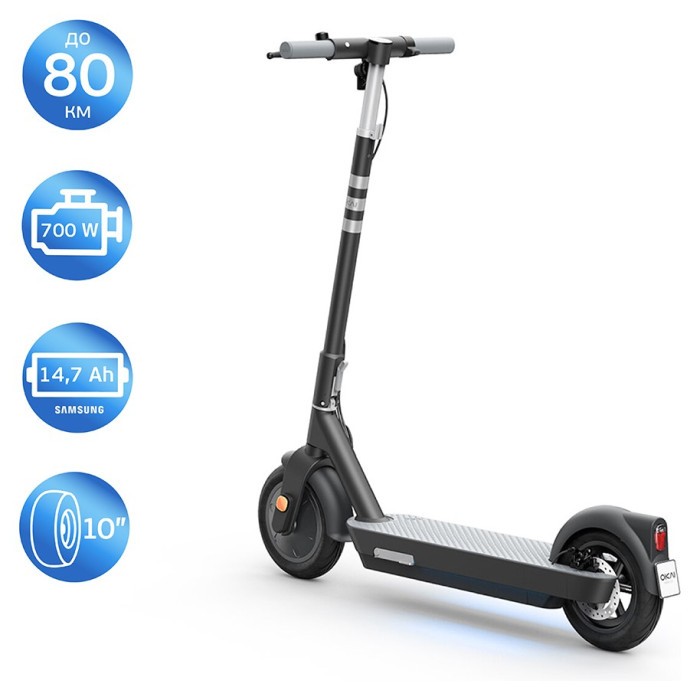 Електросамокат OKAI ES30-NEON PRO Black 10", 350(700)W, 14.7Ah, 80km, 25km\h, 25%, NFC, App, 21kg