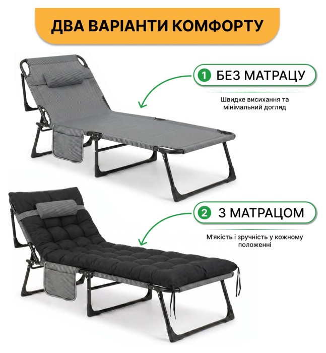 Розкладне ліжко (розкладачка) з матрацом і подушкою LEOBRO Striped (LB-FB-A1-STR)