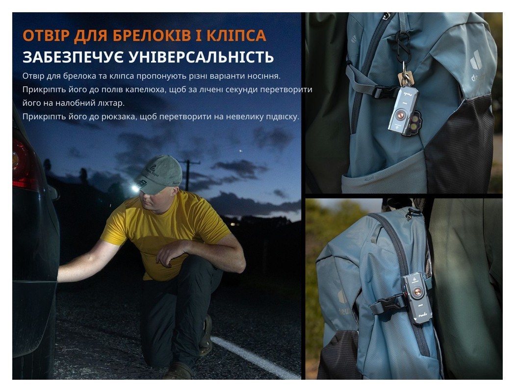 Ліхтар наключний Fenix E06R сірий, укр, укр