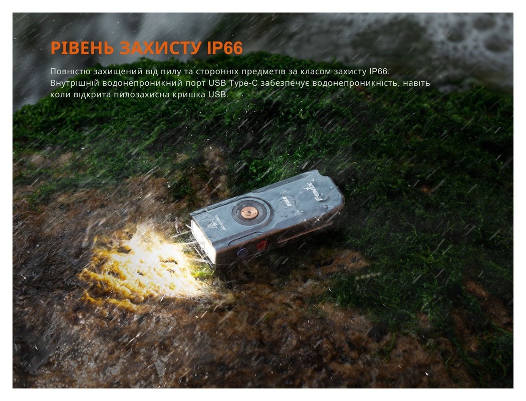 Ліхтар наключний Fenix E06R сірий, укр, укр