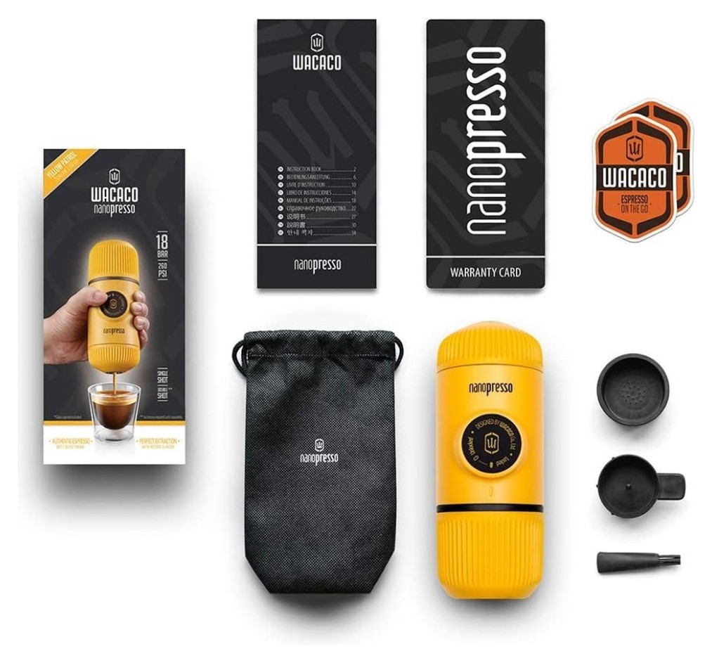 Портативная эспрессо-кофеварка Wacaco Nanopresso желтая, механическая, для молотого кофе